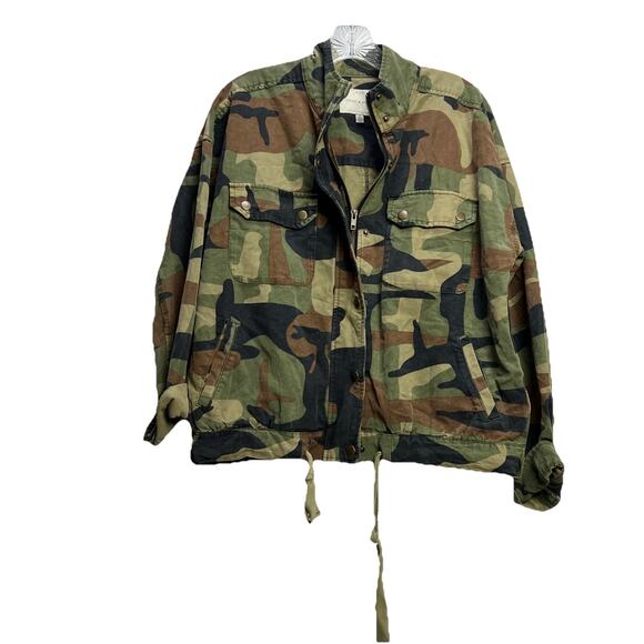 Lucky Brand Women’s Camo Hooded Jacket Full Zip/Tie Waist Size Medium - Picture 1 of 9